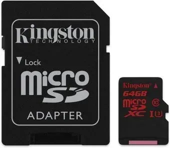 Kingston microSDXC 64GB SDCA3/64GB (с адаптером)