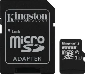 Kingston microSDXC 256GB SDC10G2/256GB (с адаптером)