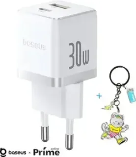 Baseus Palm Fast Charger C+U 30W EU P1011160A213-01 (белый) + брендированный брелок Baseus