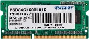 Patriot Memory for Ultrabook 4GB DDR3 SO-DIMM PC3-12800 (PSD34G1600L81S)