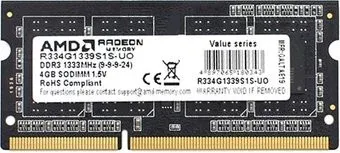 AMD Radeon R3 Value Series 4GB DDR3 SODIMM PC3-10600 R334G1339S1S-UO