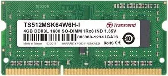 Transcend 4ГБ DDR3 SODIMM 1600МГц TS512MSK64W6H-I