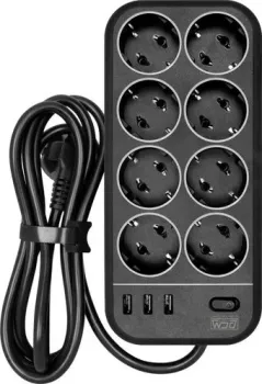 Powercom SP-08 USB03AB (1.8 м, 8 розеток, черный)