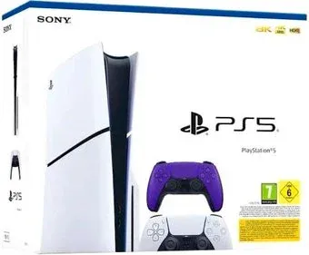 Sony PlayStation 5 Slim CFI-20XX (1 ревизия, с дисководом, 2 геймпада, белый/фиолетовый)
