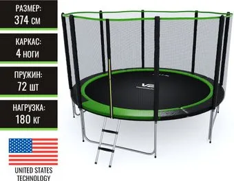 V2 Trampoline Prime 12FT 374 см (с внешней сеткой и лестницей)