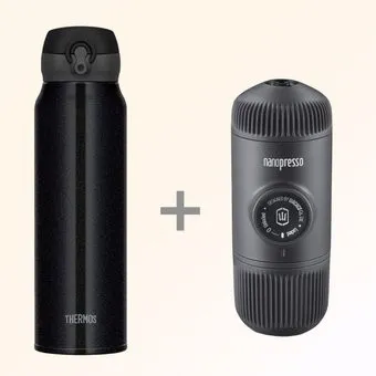 THERMOS JNL-754 PBK 750мл (черный) + Ручная кофеварка WACACO Nanopresso Grey