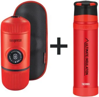 THERMOS FFX-901 MTRD 900мл (красный) + Ручная кофеварка WACACO Nanopresso Lava Red Case