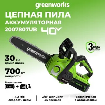 Greenworks G40CS30IIK4 2007807UB (с 1-им АКБ 4 Ач)