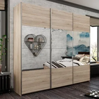 BTS Мебелони Fortune-3 2400=800/800/800 (дуб сонома/дуб сонома/зеркало №1)