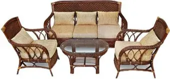 TetChair Andrea (диван/2 кресла/стол со стеклом, pecan washed/кремовый)