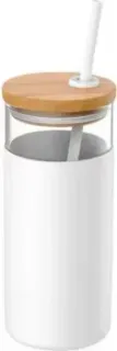 Miniso Glass Bottle Bamboo Cap &amp; Straw 6936735321711 (белый)