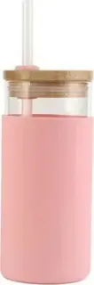 Miniso Glass Bottle Bamboo Cap &amp; Straw 6936735321704 (розовый)