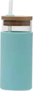 Miniso Glass Bottle Bamboo Cap &amp; Straw 6936735321599 (голубой)