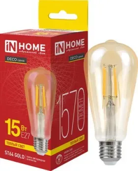 In Home LED-ST64-deco gold 15 Вт 230В Е27 3000К 1570 Лм