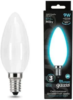 Gauss Filament Свеча 9W 610lm 4100К Е14 milky LED 103201209
