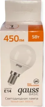 Gauss Elementary Basic E14 5W 3000K G45 10501152