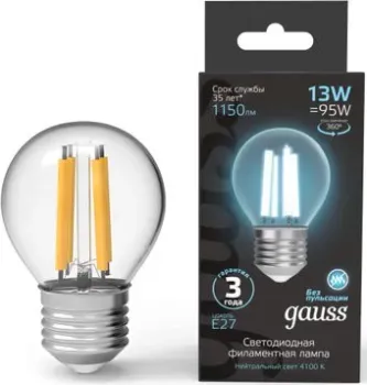 Gauss Filament Шар 13W 1150lm 4100К Е27 LED 1/10/50 105802213