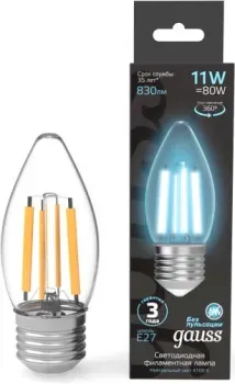 Gauss Filament Свеча 11W 830lm 4100К Е27 LED 1/10/50 103802211