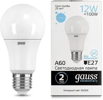 Gauss Elementary A60 E27 12Вт 1170lm 6500K 23232 (10 шт)