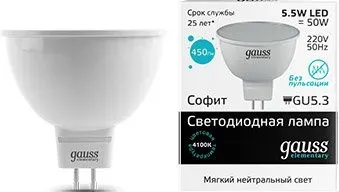 Gauss Elementary GU5.3 5.5Вт 4100K 13526 (10 шт)