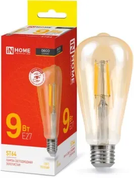 In Home LED-ST64-deco gold 9Вт 230В Е27 3000К 1040Лм золотистая 4690612035659