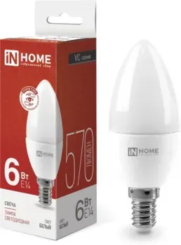 In Home LED-Свеча-VC 6Вт 230В Е14 4000К 570Лм 4690612020396