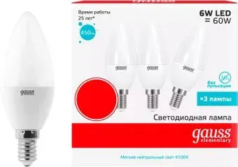 Gauss Elementary E14 6 Вт 4100К 33126T (3 шт)
