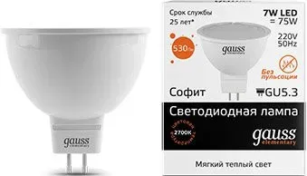 Gauss Elementary GU5.3 7Вт 3000K 13517