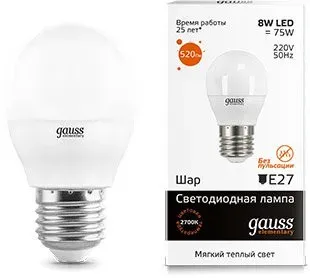 Gauss Elementary E27 8 Вт 3000K 53218