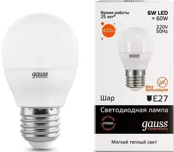 Gauss Elementary E27 6Вт 2700К [53216]