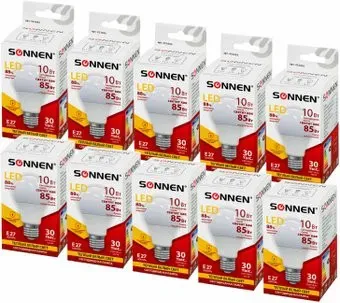 Sonnen Е27 10 Вт 2700К A60-10W-2700-E27 (10 шт, теплый белый)