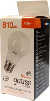 Gauss Basic E27 9W 3000K A60 10202192