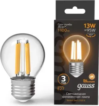 Gauss Filament Шар 13W 1100lm 2700К Е27 LED 1/10/50 105802113