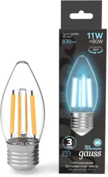 Gauss Filament Свеча 7W 580lm 4100К Е27 LED 1/10/50 103802207