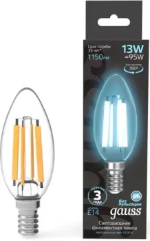 Gauss Filament Свеча 13W 1150lm 4100К Е14 LED 1/10/50 103801213