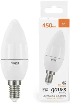 Gauss Basic Свеча 5W 450lm 3000K E14 LED 10301152 (10 шт)