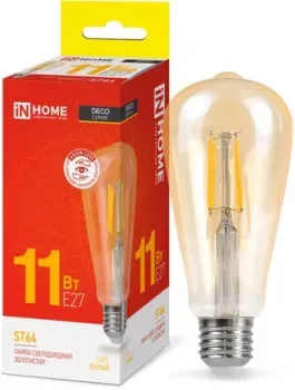 In Home LED-ST64-deco gold 11Вт 230В Е27 3000К 1160Лм золотистая 4690612035673