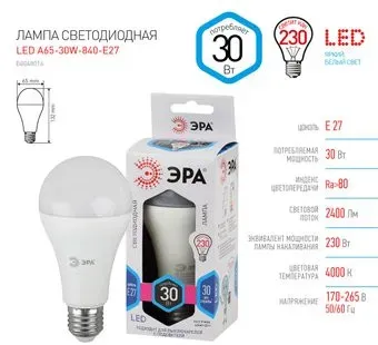 ЭРА STD LED A65-30W-840-E27 E27