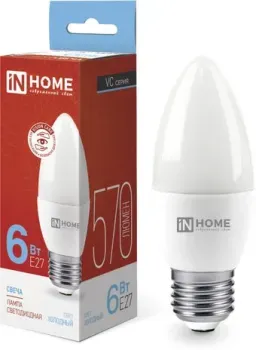 In Home LED-Свеча-VC 6Вт 230В Е27 6500К 570Лм 4690612030357