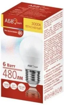 АБВ LED лайт Шарик G45 6W E27 3000К