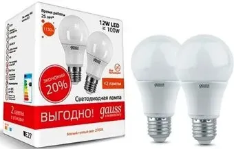 Gauss Elementary A60 12W 3000K E27 23212P (2 шт)