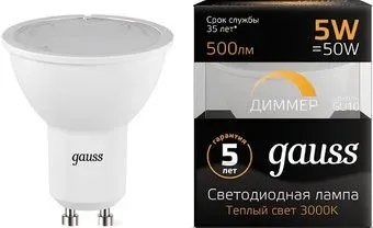 Gauss LED MR16 GU10 5 Вт 3000 К 101506105-D