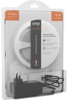 Gauss LED 2835/120 12V 14,4W/m 1400lm/m 3000K 8mm IP20 5m 1/50 BT085