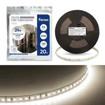Feron LS520 стабилизированная, 120SMD(2835)/м 9.6Вт/м 24V 20000*10*1.22мм 4000К