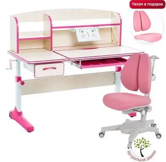 Anatomica Uniqa + надстройка + подставка для книг с розовым креслом Armata Duos (клен/розовый)