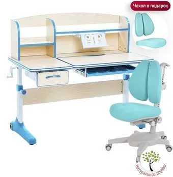 Anatomica Uniqa + надстройка + подставка для книг с голубым креслом Armata Duos (клен/голубой)