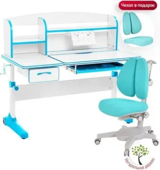 Anatomica Uniqa + надстройка + подставка для книг с голубым креслом Armata Duos (белый/голубой)