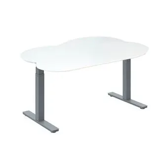 WellDesk двухмоторный, ДСП 28 мм, столешница в форме острова (белый/серый)