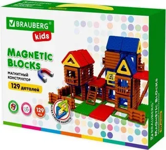 BRAUBERG 663850 Kids Magnetic Mega Build Blocks-129 Построй дом