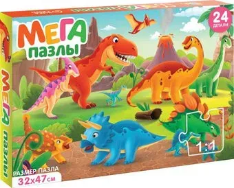 Puzzle Time Мега-пазл Мир динозавров 9319942 (24эл)
